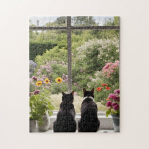 Zwei Black Cats Blume Garden Puzzle