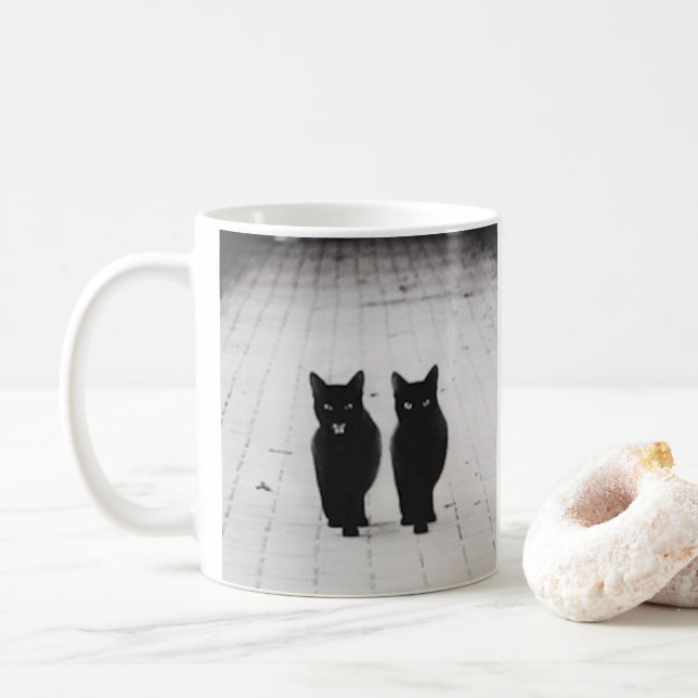 Zwei Black Cats Classic Coffee Tasse (Mit Donut)