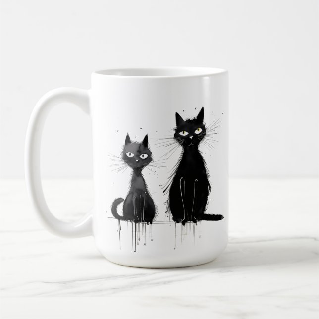 Zwei Black Cats Design-Tasse Kaffeetasse (Links)