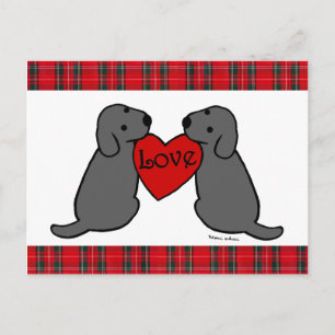 Zwei Black Labradors Cartoon Tartan Postkarte