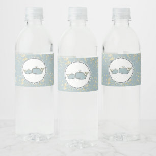 Zwei Blau & Gold Meerwale Boutique-Baby-Party Wasserflaschenetikett