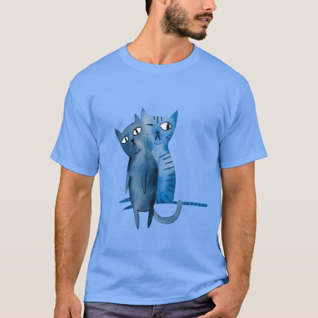Zwei blaue Katzen Vintag T-Shirt (Vorderseite)
