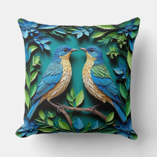 Zwei blaue und gelbe Vögel Kissen