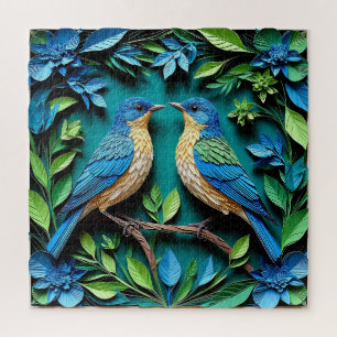 Zwei Blaue und Gelbe Vögel Puzzle