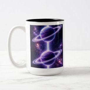 Zwei blaue und violette Planeten  Zweifarbige Tasse