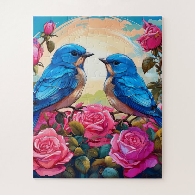 Zwei blaue Vögel Kinder- Puzzle (Vertikal)