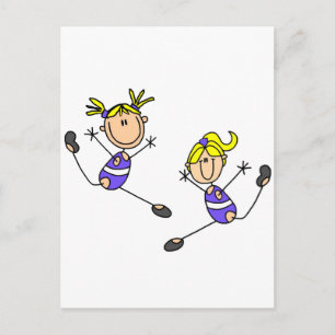Zwei blonde Mädchen-Turn-T-Shirts und Geschenke Postkarte
