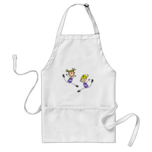 Zwei blonde Mädchen-Turn-T-Shirts und Geschenke Schürze