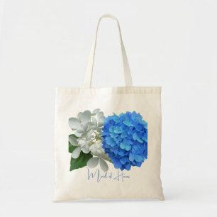 Zwei Blue Hydrangeas Personalisiert Name Tasche