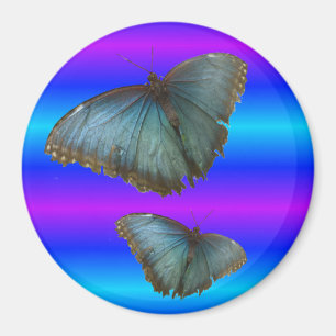 Zwei Blue Morpho Butterflies Blue Neon Magnet
