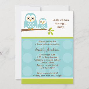 Zwei Blue Owls Baby Shower Einladungen