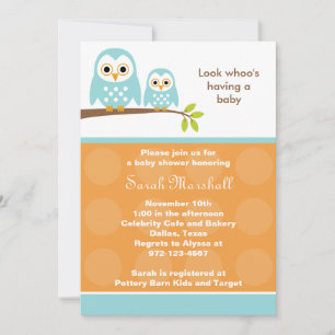 Zwei Blue Owls Baby Shower Einladungen (Orange)
