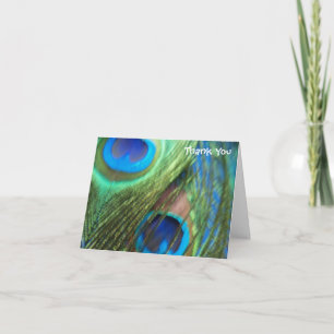 Zwei Blue Peacock Feathers Wedding Dankeschön Kart Dankeskarte