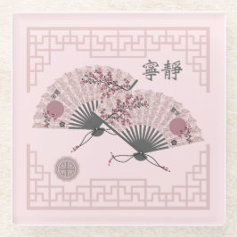 Zwei blühende asiatische Rosa-Fans "Serenity" digi Glasuntersetzer