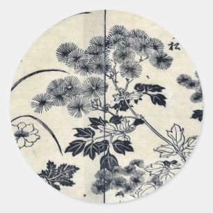Zwei Blume mit Kiefern von Tachibana, Yasukuni Runder Aufkleber