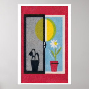 Zwei Blumen Streichholzschachtel Druck Vintage Ost Poster