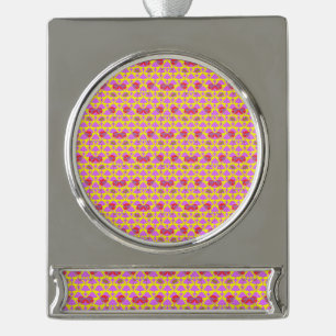 Zwei Blumenrosen Banner-Ornament Silber