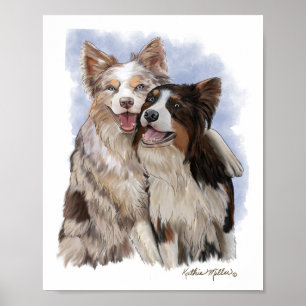 Zwei Border Collie Freunde Cartoon Poster