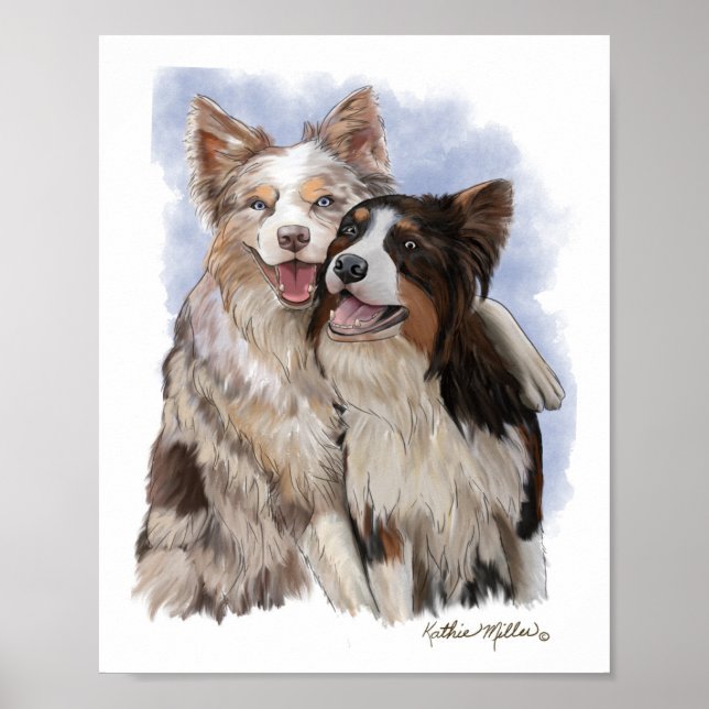 Zwei Border Collie Freunde Cartoon Poster (Vorne)