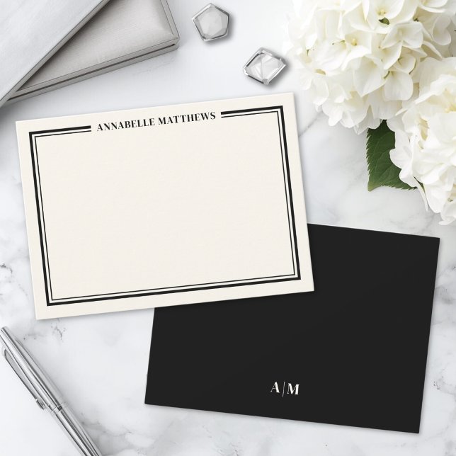 Zwei Border Minimalist Name Monogramm Mitteilungskarte (Two Border Minimalist Name Monogram Note Card)