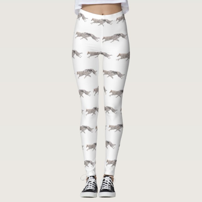 Zwei Borzoi Running Hund Art Leggings (Vorderseite)