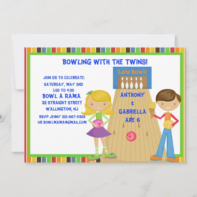 ZWEI Bowlinge Einladung zur Geburtstagspartei (Vorderseite)