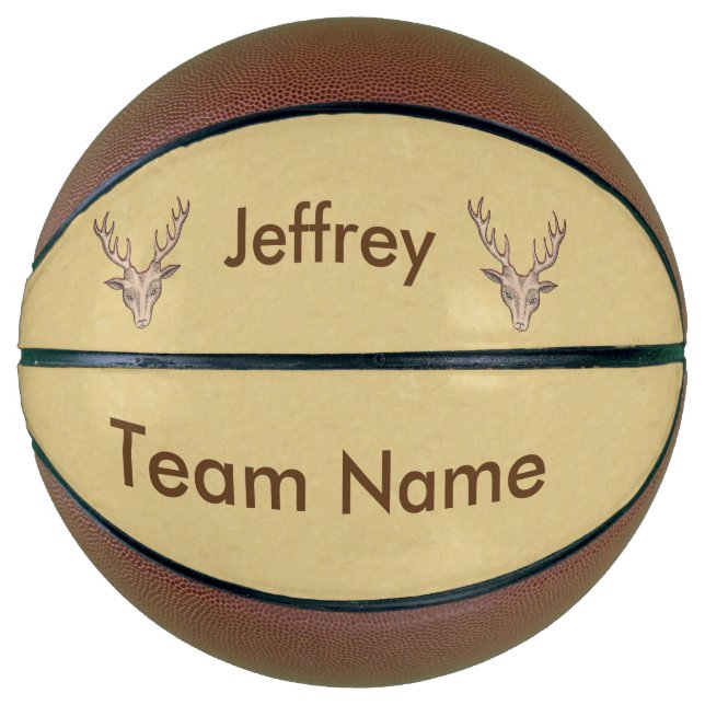 Zwei braune männliche Trophäe Hirsche Köpfe große  Basketball (Vorderseite)