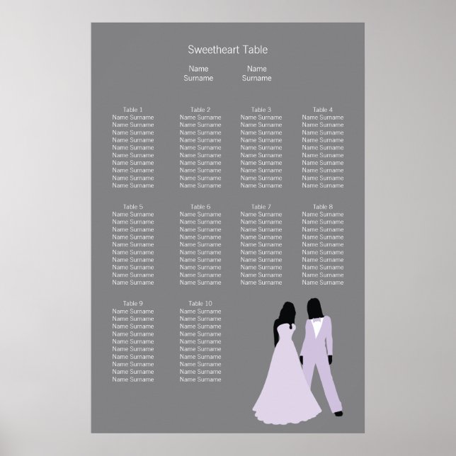 Zwei Braut Hochzeit (Lilac und Gray) Sitzplan Poster (Vorne)