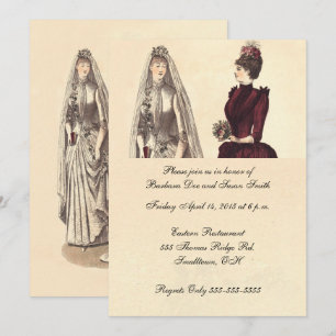 Zwei Braut Hochzeit Vintage Einladung
