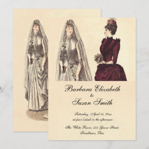 Zwei Braut Hochzeit Vintage Einladung