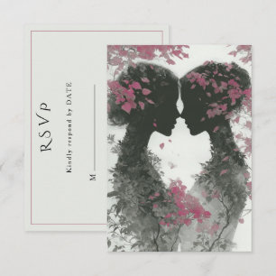 Zwei Bräute handgezeichnete Bleistift-Illustration RSVP Karte