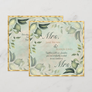 Zwei Bräute Lesbische Aquarell-Grünzeug-Hochzeit Einladung