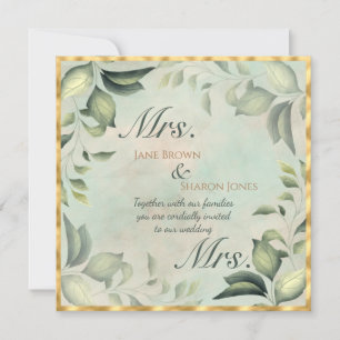Zwei Bräute Lesbische Aquarell-Grünzeug-Hochzeit Einladung