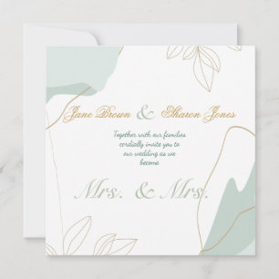 Zwei Bräute Lesbische Aquarell-Grünzeug-Hochzeit Einladung