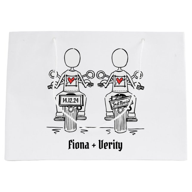 Zwei Brides Biker Motorrad Hochzeit Große Geschenktüte (Vorderseite)