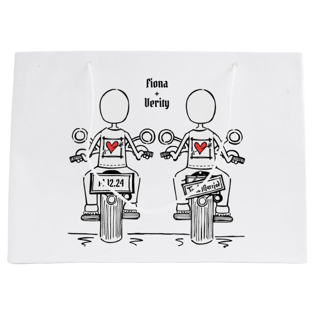 Zwei Brides Biker Motorrad Hochzeit Große Geschenktüte (Vorderseite)