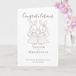 Zwei Brides Bunny Rabbits Glückwünsche Hochzeit Karte