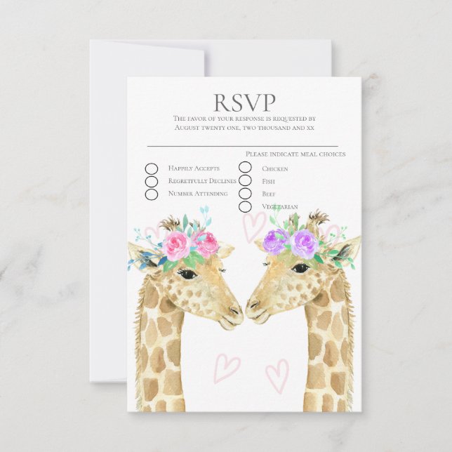 Zwei Brides Giraffe Gay Lesbian Wedding RSVP (Vorderseite)