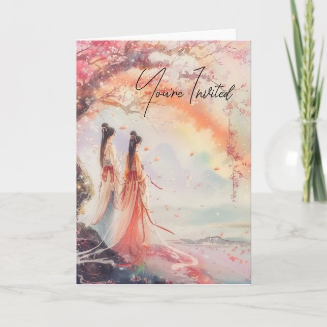 Zwei Brides Wedding laden digitale Printwerbung ei Einladung (Vorderseite)