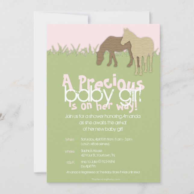 Zwei Brown Ponies Girl's Baby Shower Einladung (Vorderseite)