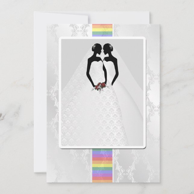 Zwei Brücken in Bridal Gowns Hochzeit Einladung (Vorderseite)