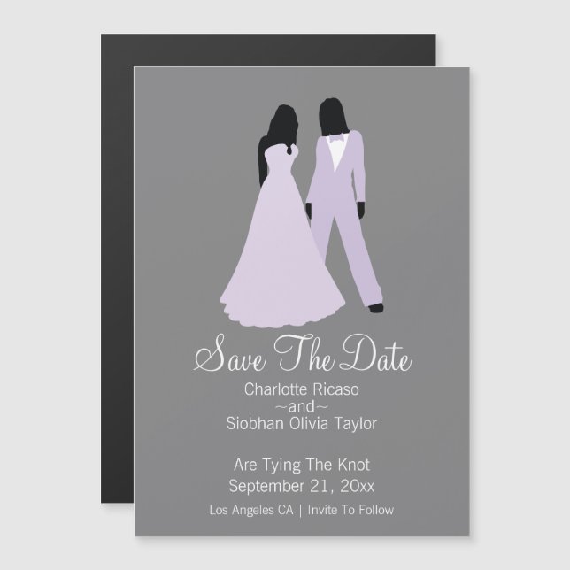 Zwei Brücken Save the Date Hochzeit (Lilac und Gra Magneteinladung (Vorne/Hinten)