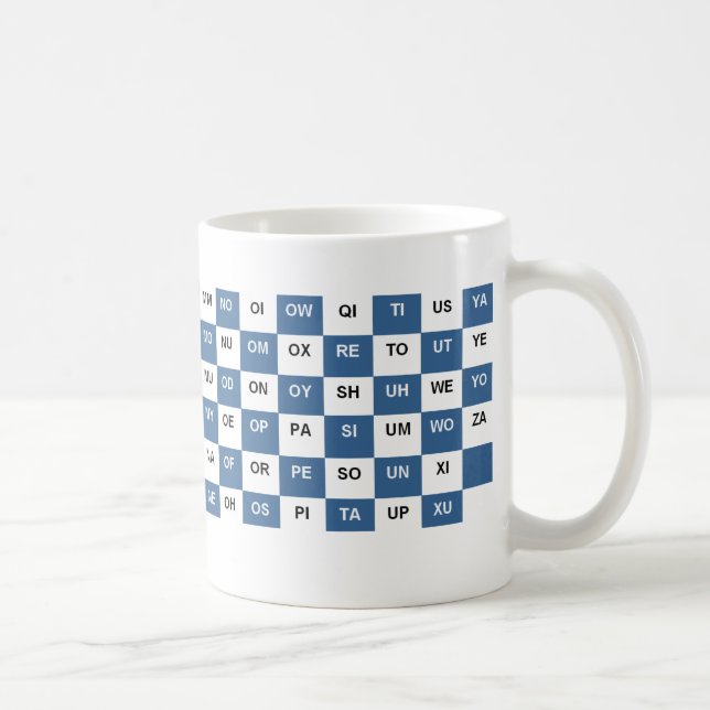 Zwei Buchstaben Tasse Blau und Weiß US-Version (Rechts)