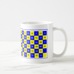Zwei Buchstaben Wort blau und Gelb US Englisch Kaffeetasse