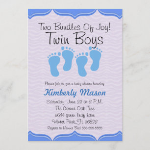 Zwei Bundles Joy Twin Boys Baby Dusche laden ein Einladung