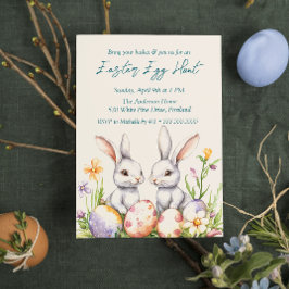 Zwei bunnies Eier und Blume Ostereier Jagd Einladung