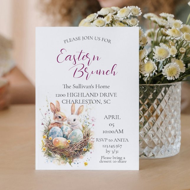 zwei Bunnies im Korb mit Eiern Osterbrunch Einladung (Von Creator hochgeladen)