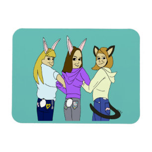 Zwei bunnies und ein Kätzchen Magnet