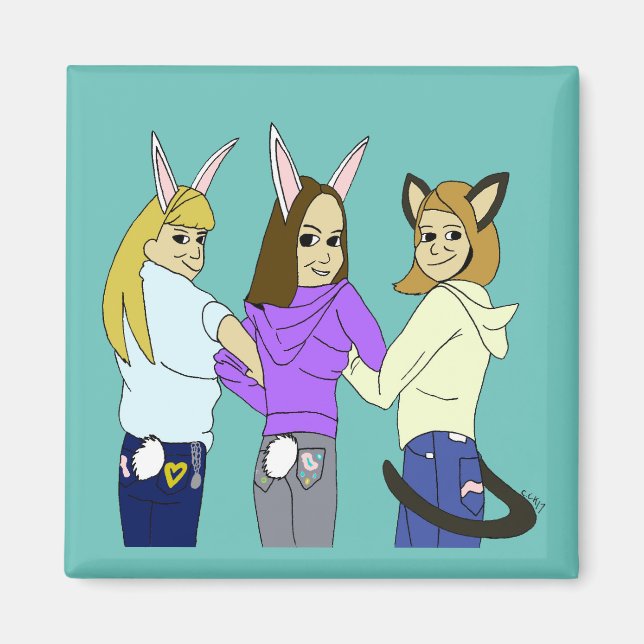 Zwei bunnies und ein Kätzchen Magnet (Vorne)