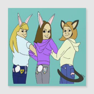 Zwei bunnies und ein Kätzchen Magnetkarte